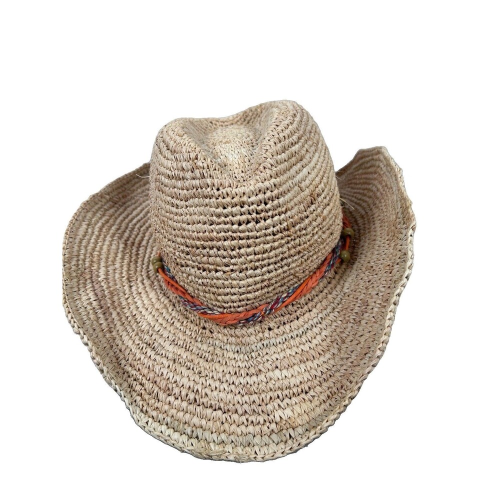 Wallaroo Catalina Cowboy Raffia Cowboy Hat - Natural beaded hat band